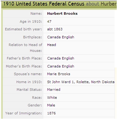 Image 1 of 1910 US Census Documenting the Occupants of the Brooks Household in St. John ND
